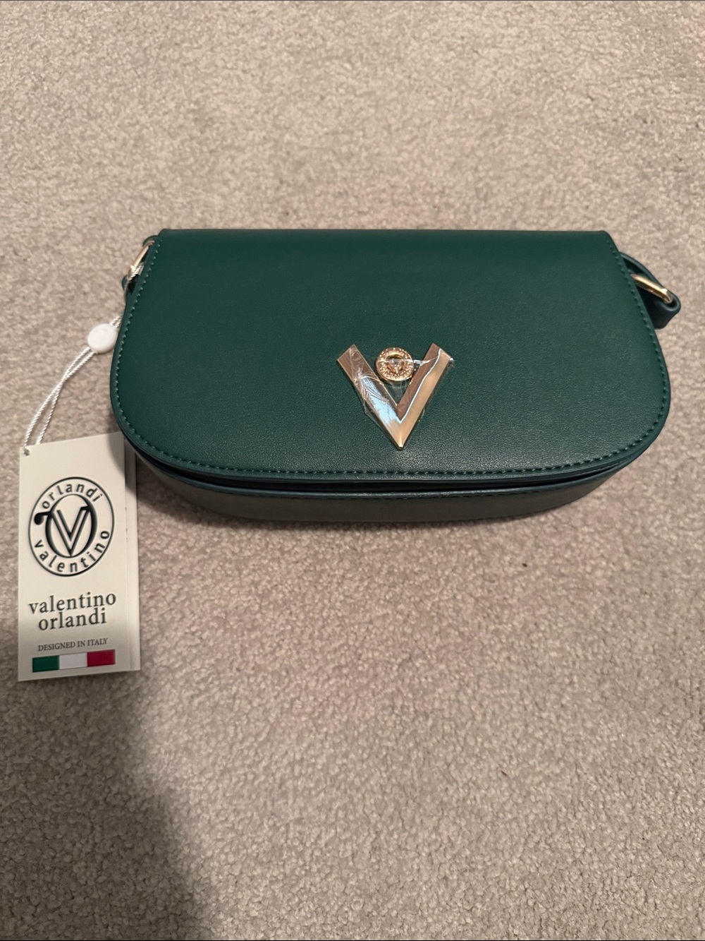 Valentino Orlandi Emerald Green Leather purse with Gold V Hardware